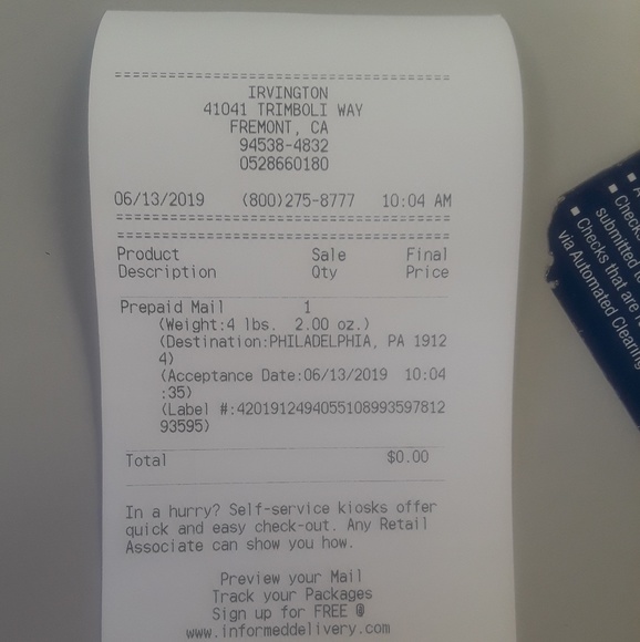 Shipping Receipt. - Picture 1 of 1